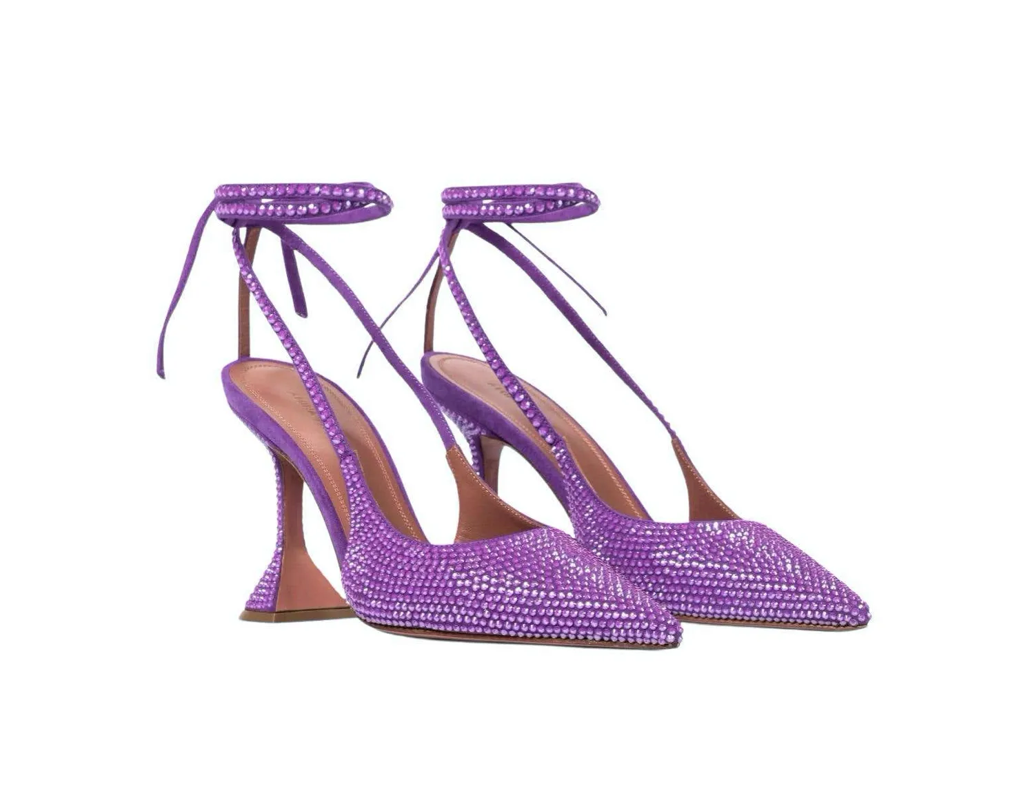 Amina Muaddi Karma Suede Purple Rhinestone Embellished Lace-Up Pumps