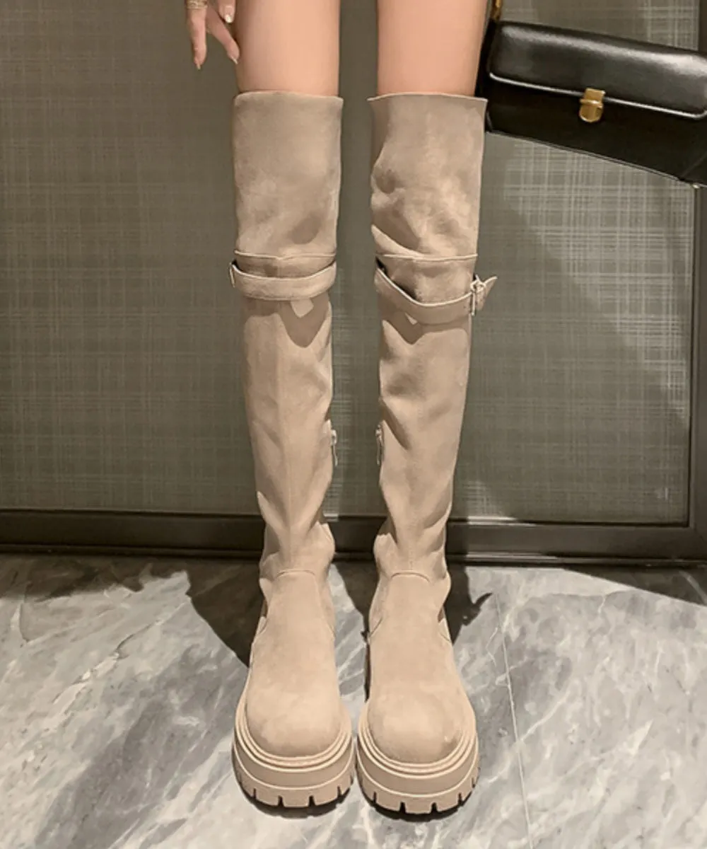 Beige Boots Platform Suede Fine Stylish Splicing TP023