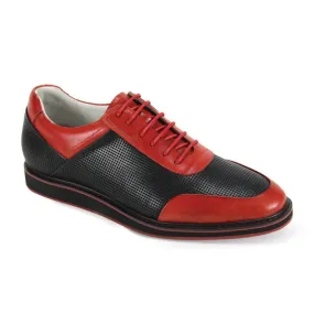 Black and red sneakers genuine leather men's lace up casual shoes