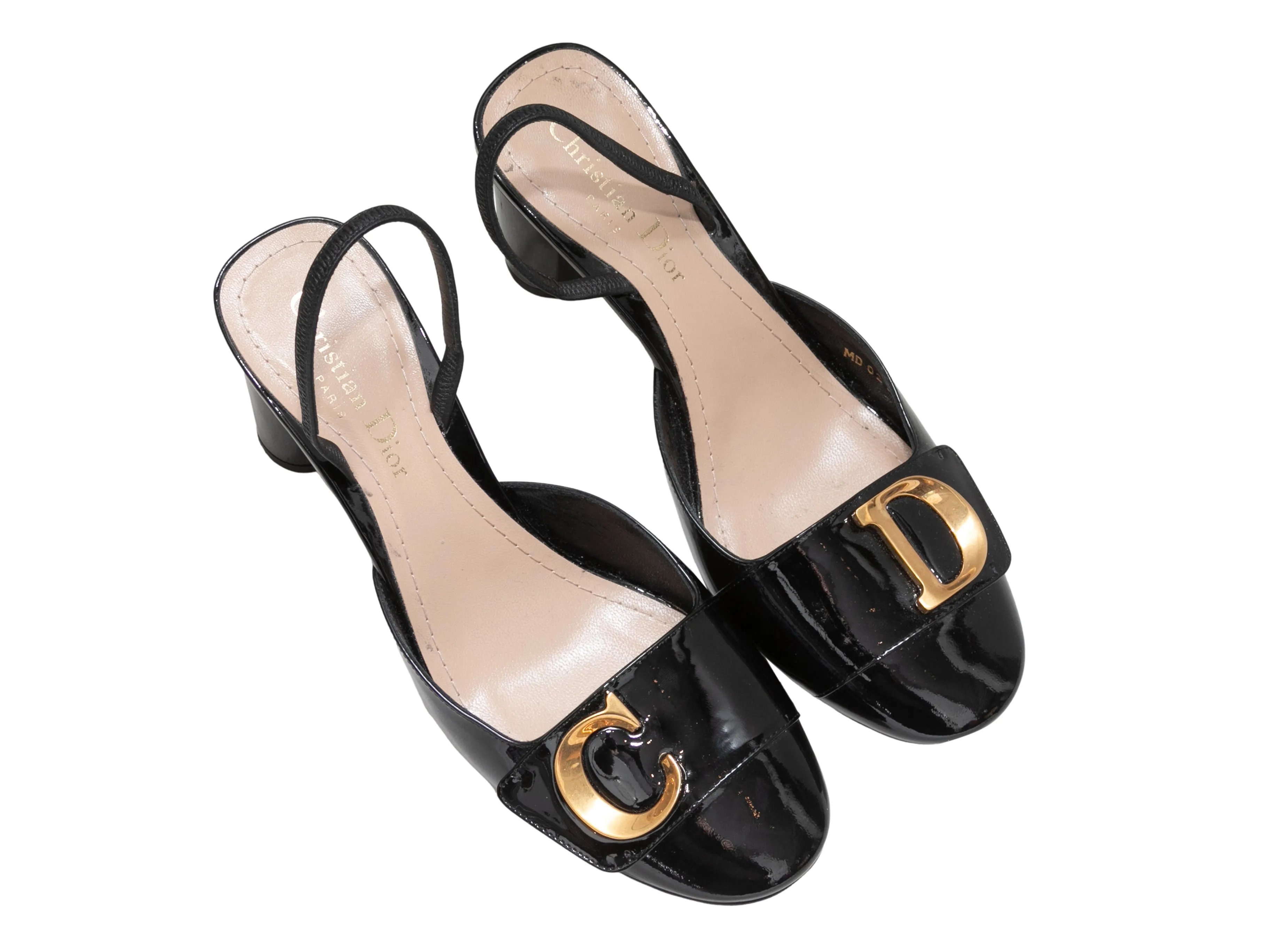 Black Christian Dior C'est Dior Patent Slingback Heels Size 37.5