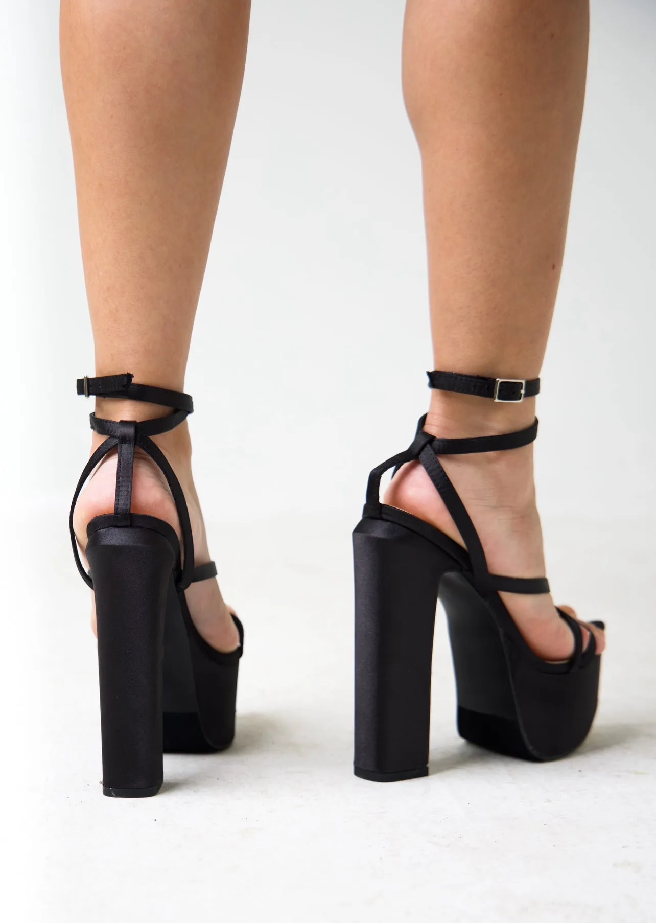 Bold Move Black Chunky Strap Heels