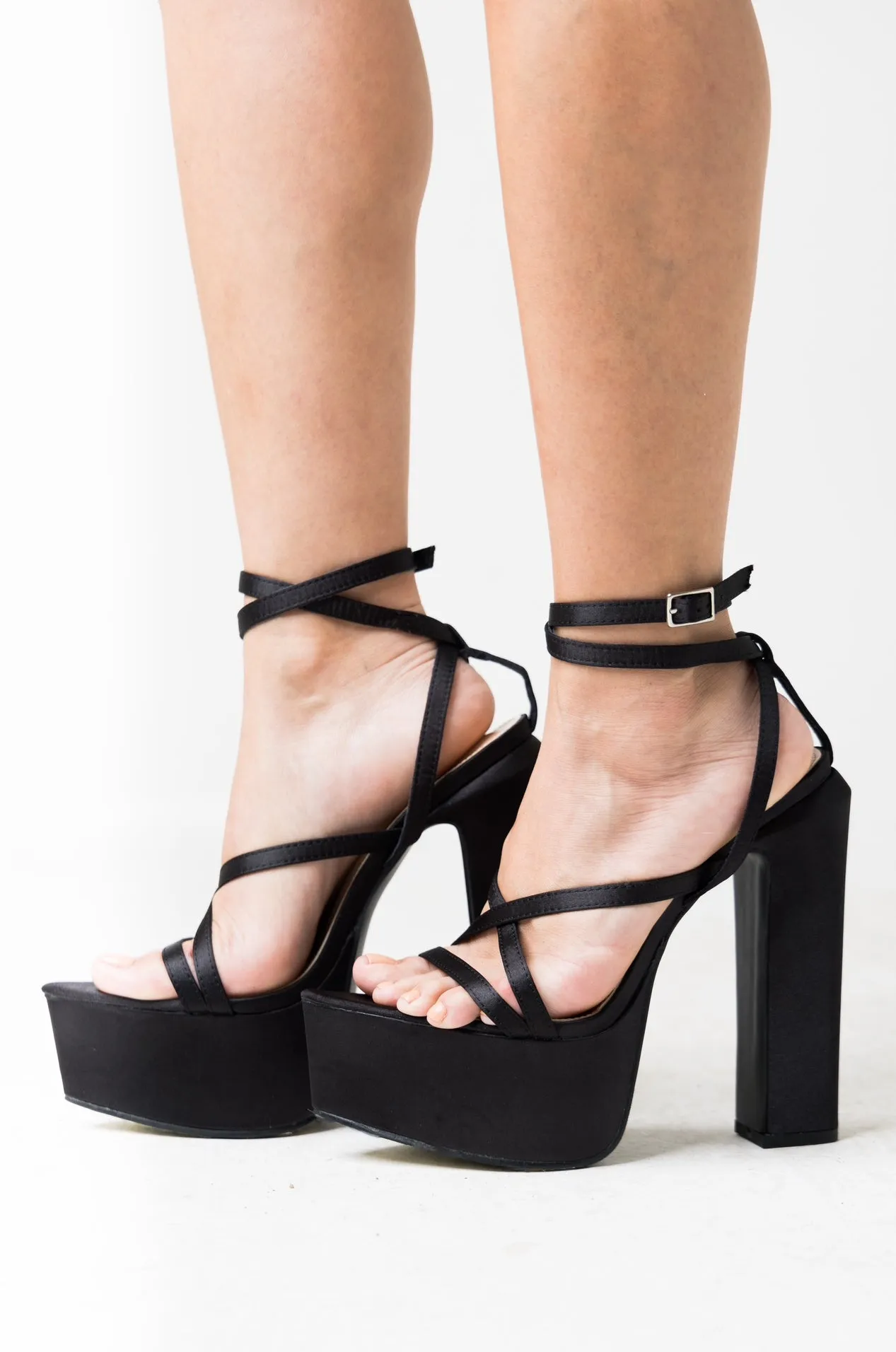 Bold Move Black Chunky Strap Heels