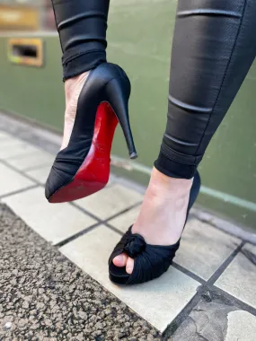 Christian Louboutin Black Satin Bow Heels - UK 6.5 / 40