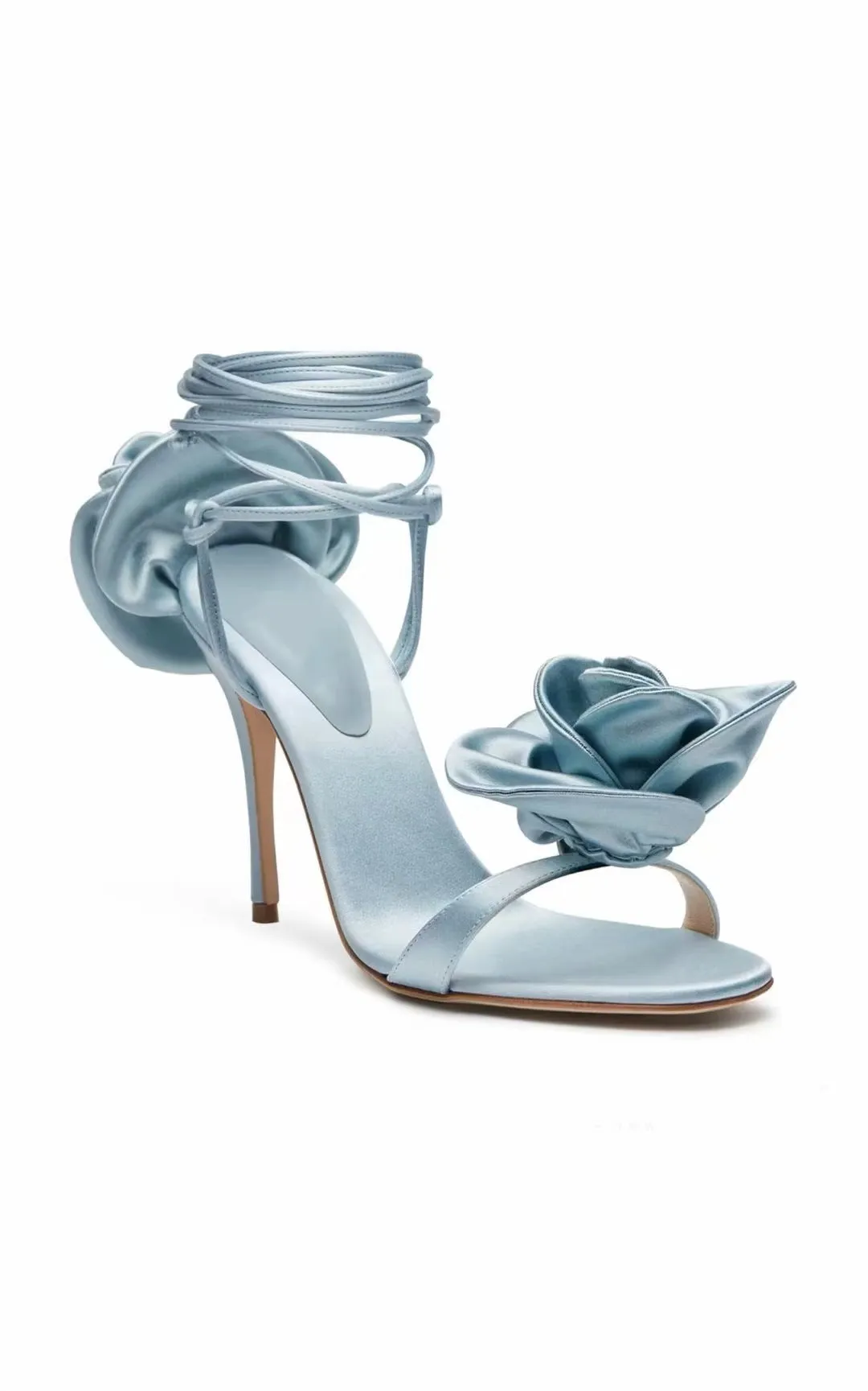 Cross-Tied Satin Rose Rounded Toes and Slim Heels Sandals