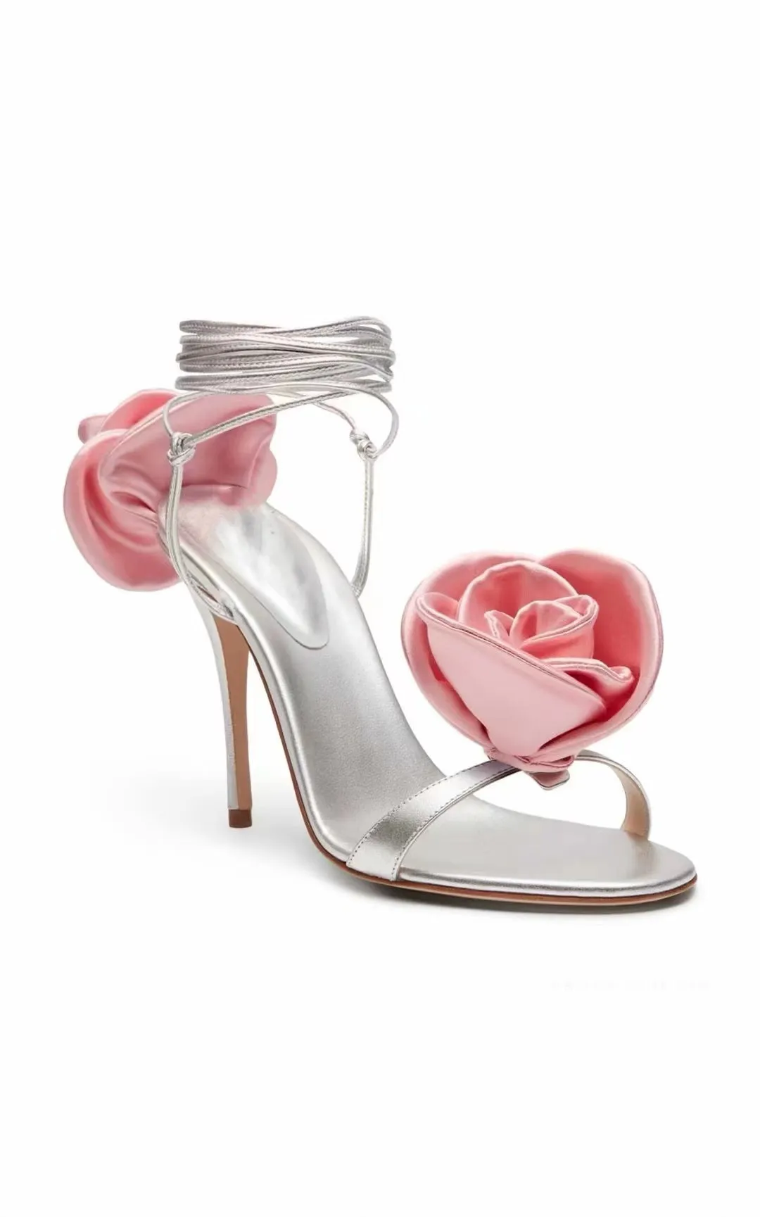 Cross-Tied Satin Rose Rounded Toes and Slim Heels Sandals