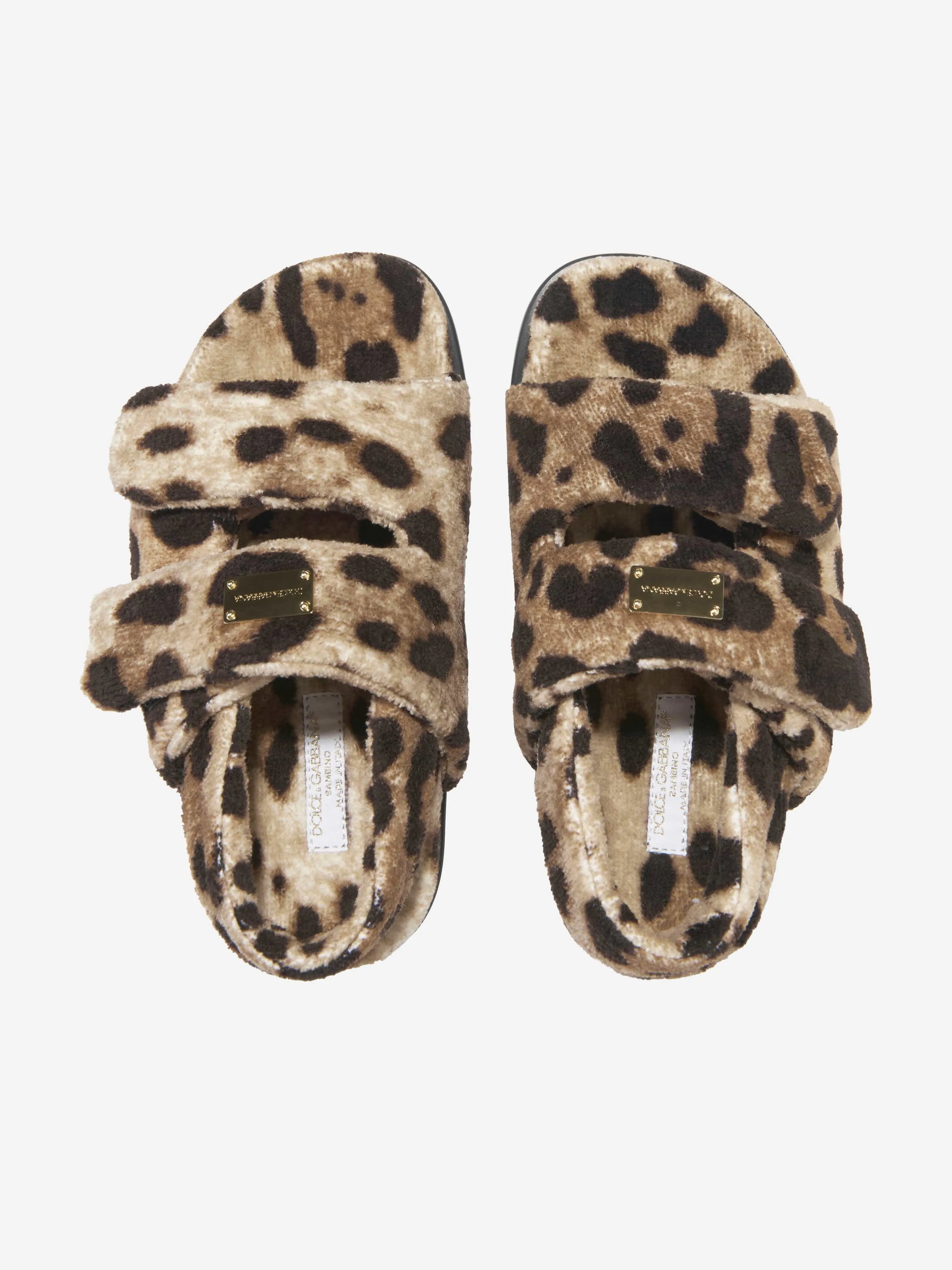 Dolce & Gabbana Girls Leopard Print Fluffy Sandals in Beige