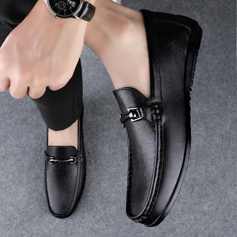 Elegant Men's Loafers with Metal Chain Accent