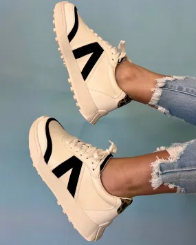 Emily Washed White & Black Suede Lace Up Sneakers