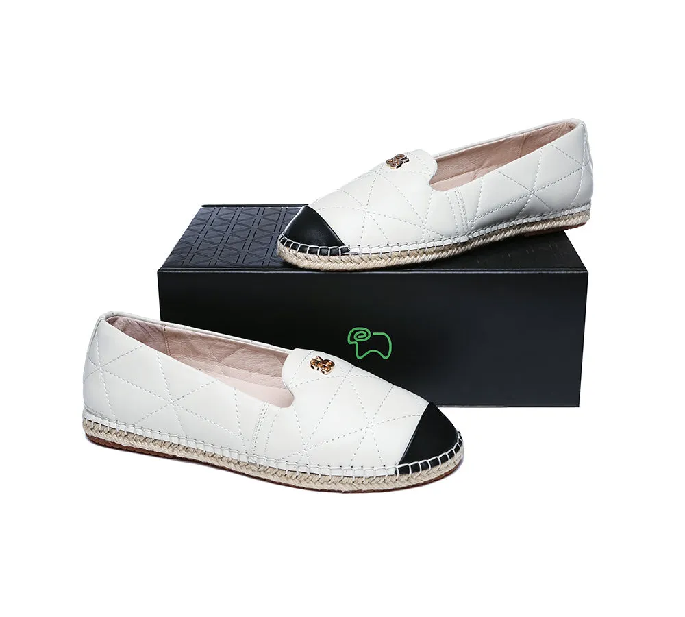 EVERAU® Women Leather Slip-on Flat Espadrilles Evelyn