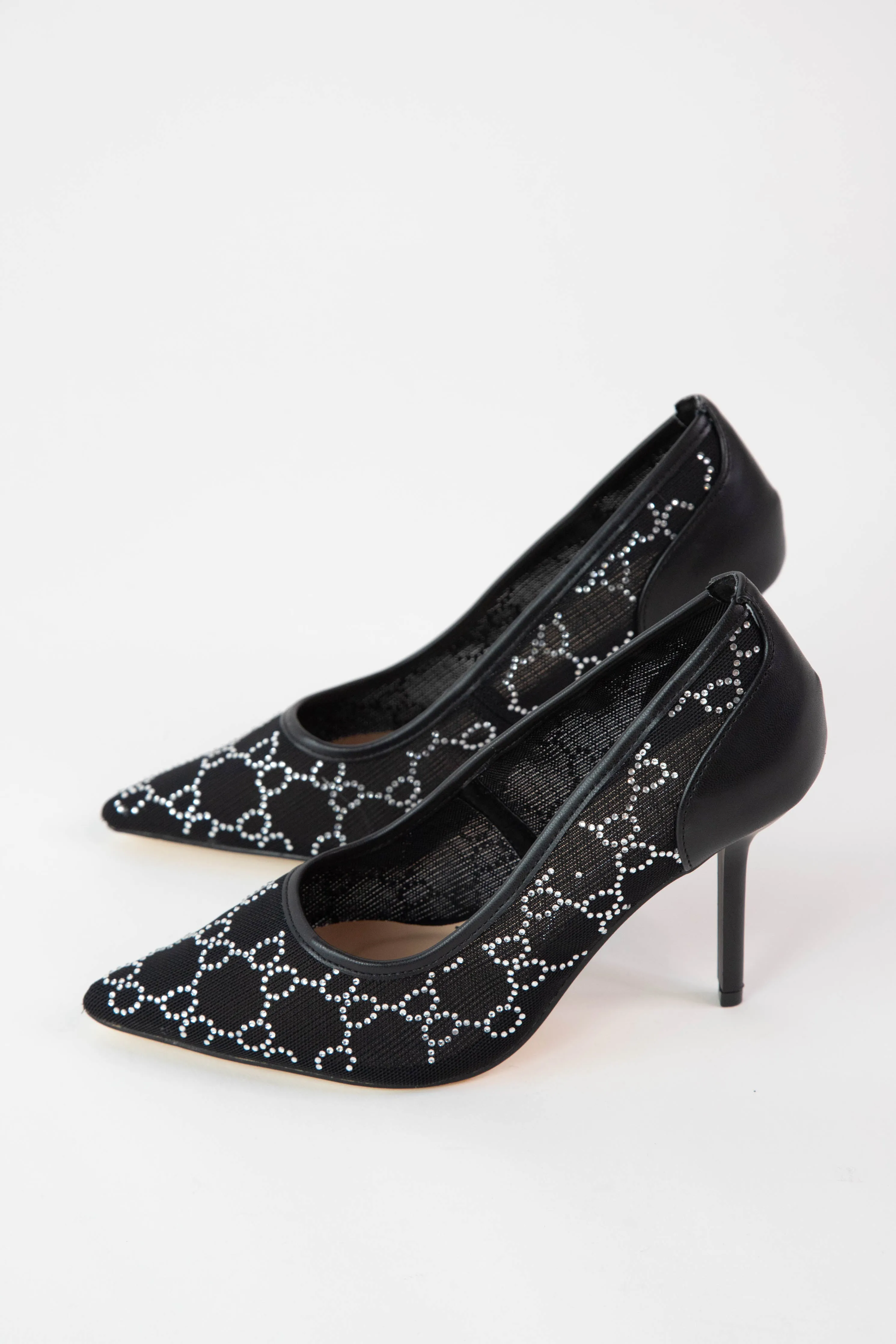 Flora Mesh Rhinestone Pump, Black