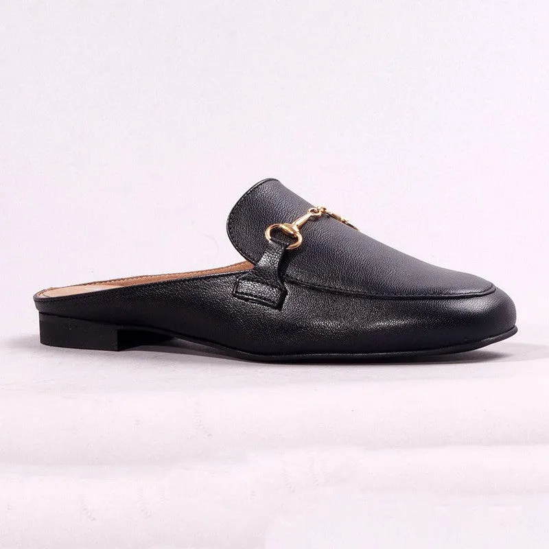 Froggie Karen Leather Flat Mule - Black