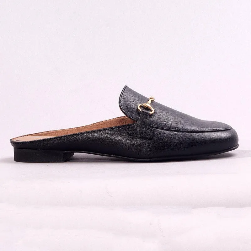 Froggie Karen Leather Flat Mule - Black