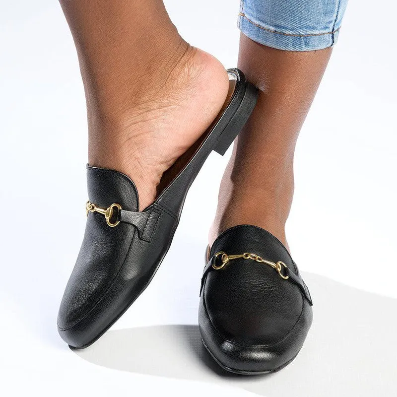 Froggie Karen Leather Flat Mule - Black