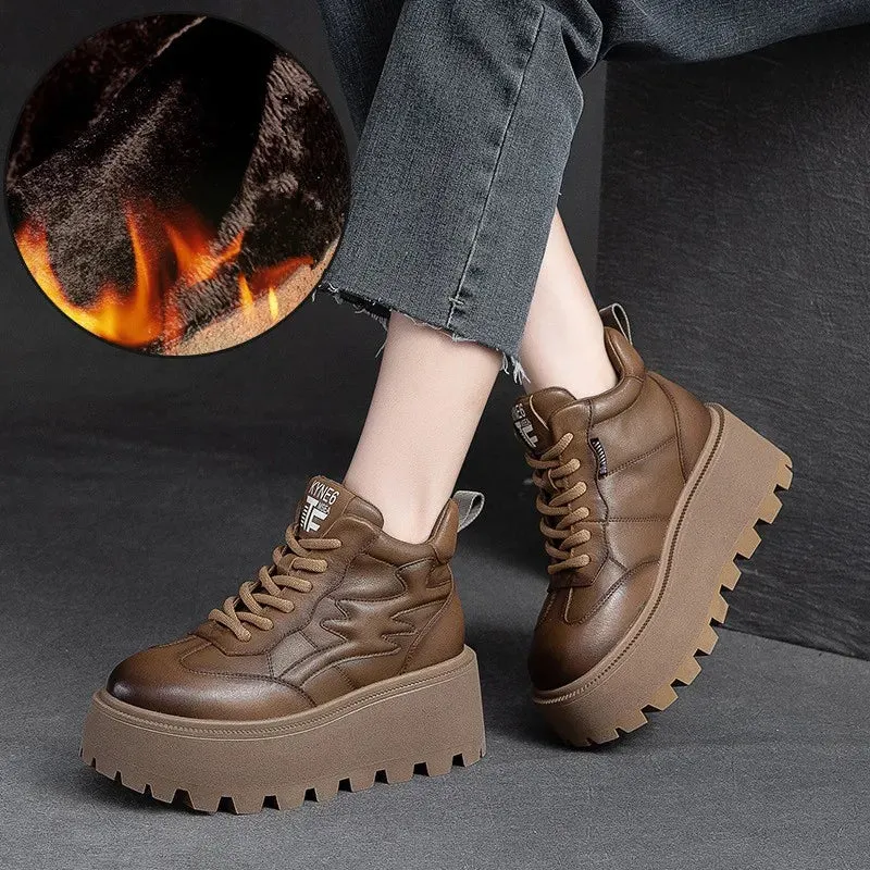 Genuine Leather Thick Sole Plush  Plush Warm Boots