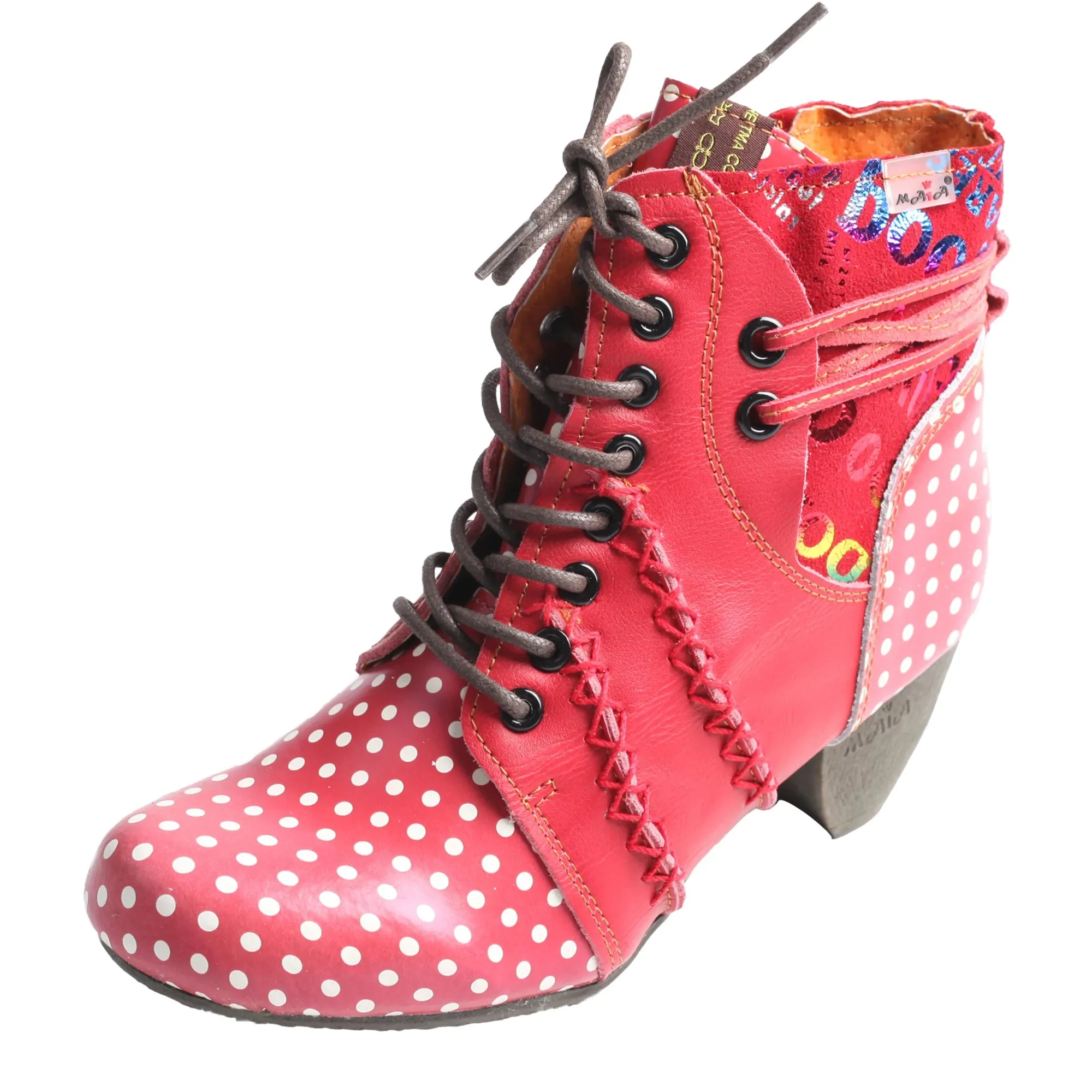 Handmade Stylish Polka Women Ankle Boots Genuine Leather