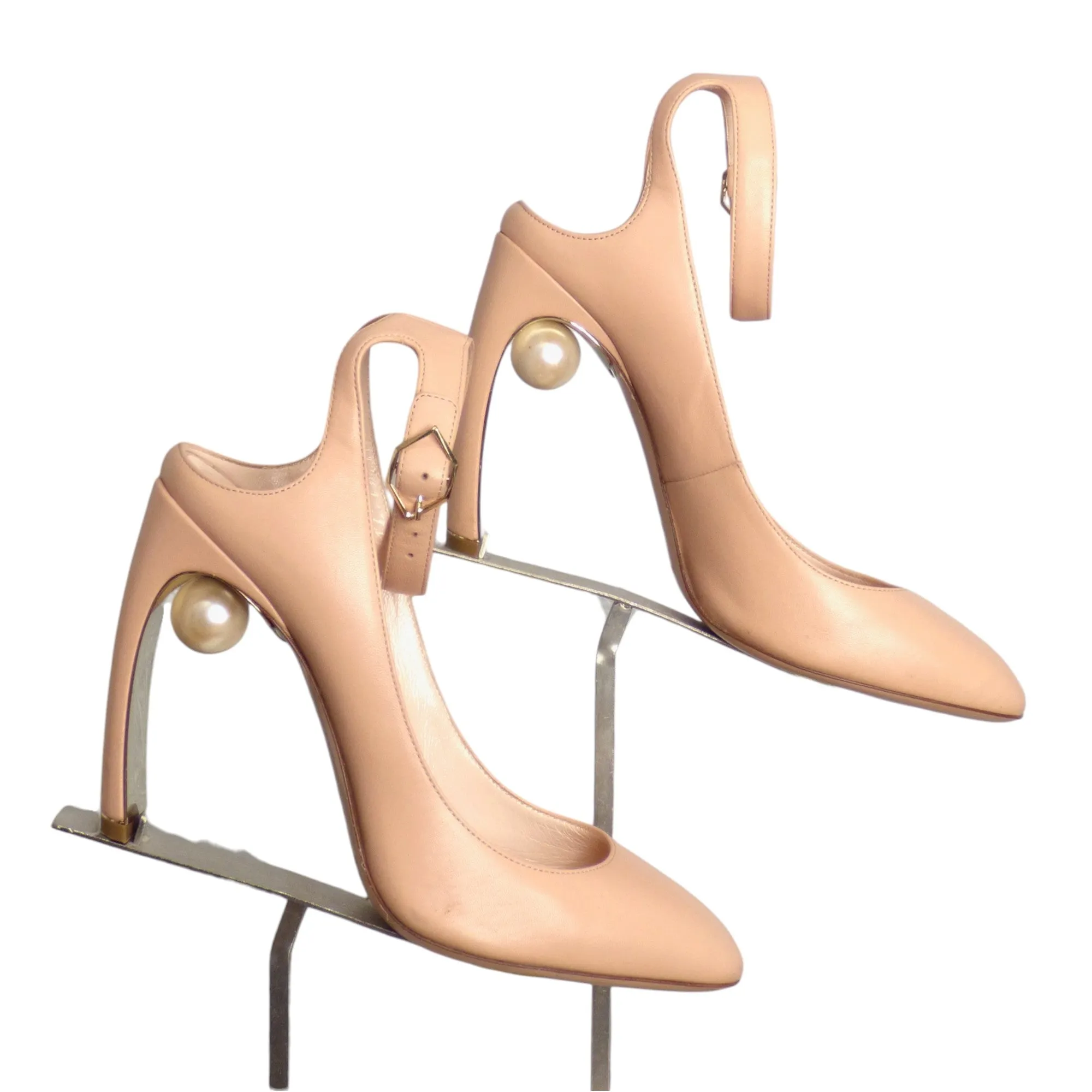 NICHOLAS KIRKWOOD- Beige Leather & Pearl Heel Pumps, Size 40