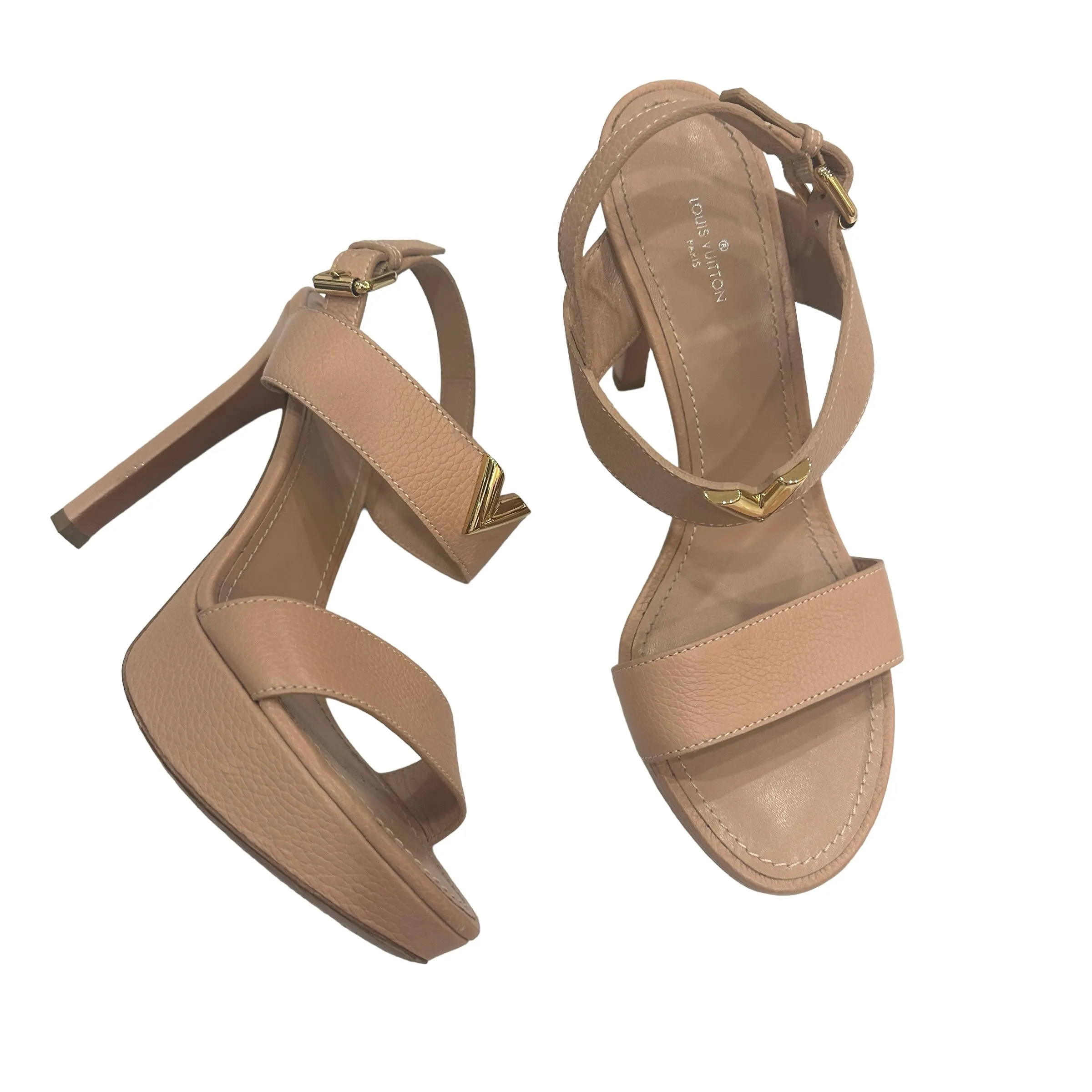 Nude Leather Logo Heels - 10