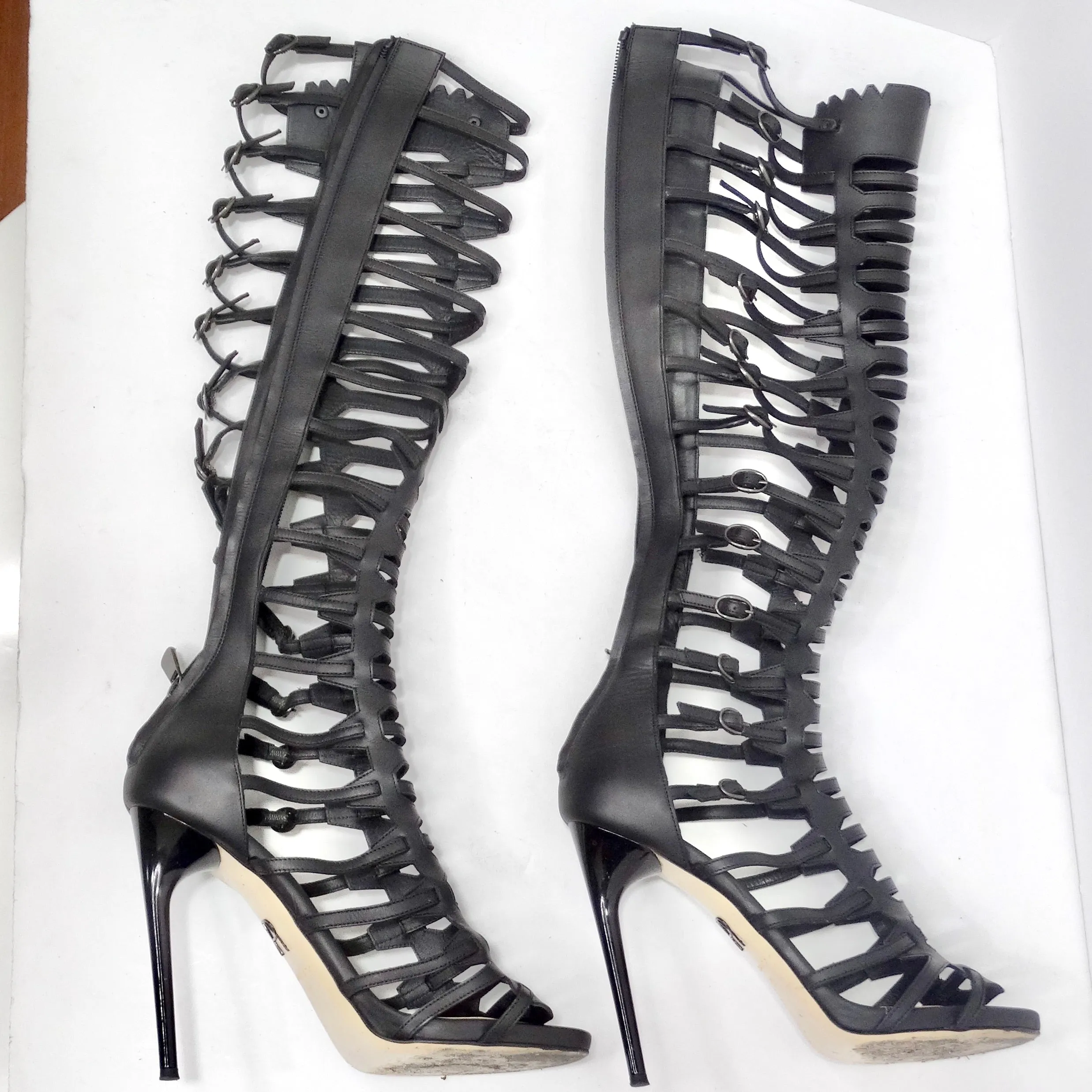 Paul Andrew Black Leather Gladiator Heels