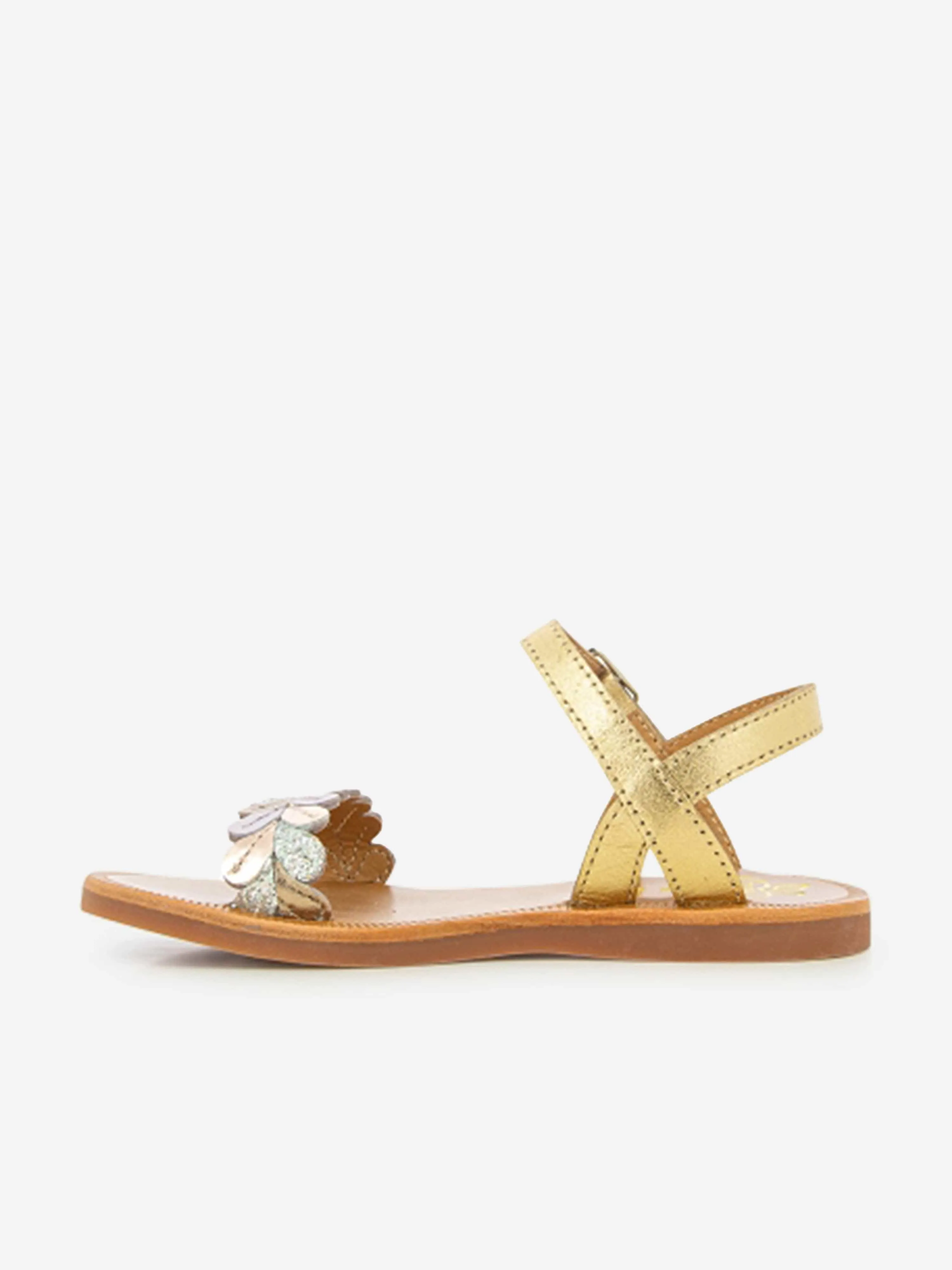 Pom D'Api Girls Leather Plagette Ferns Sandals in Gold