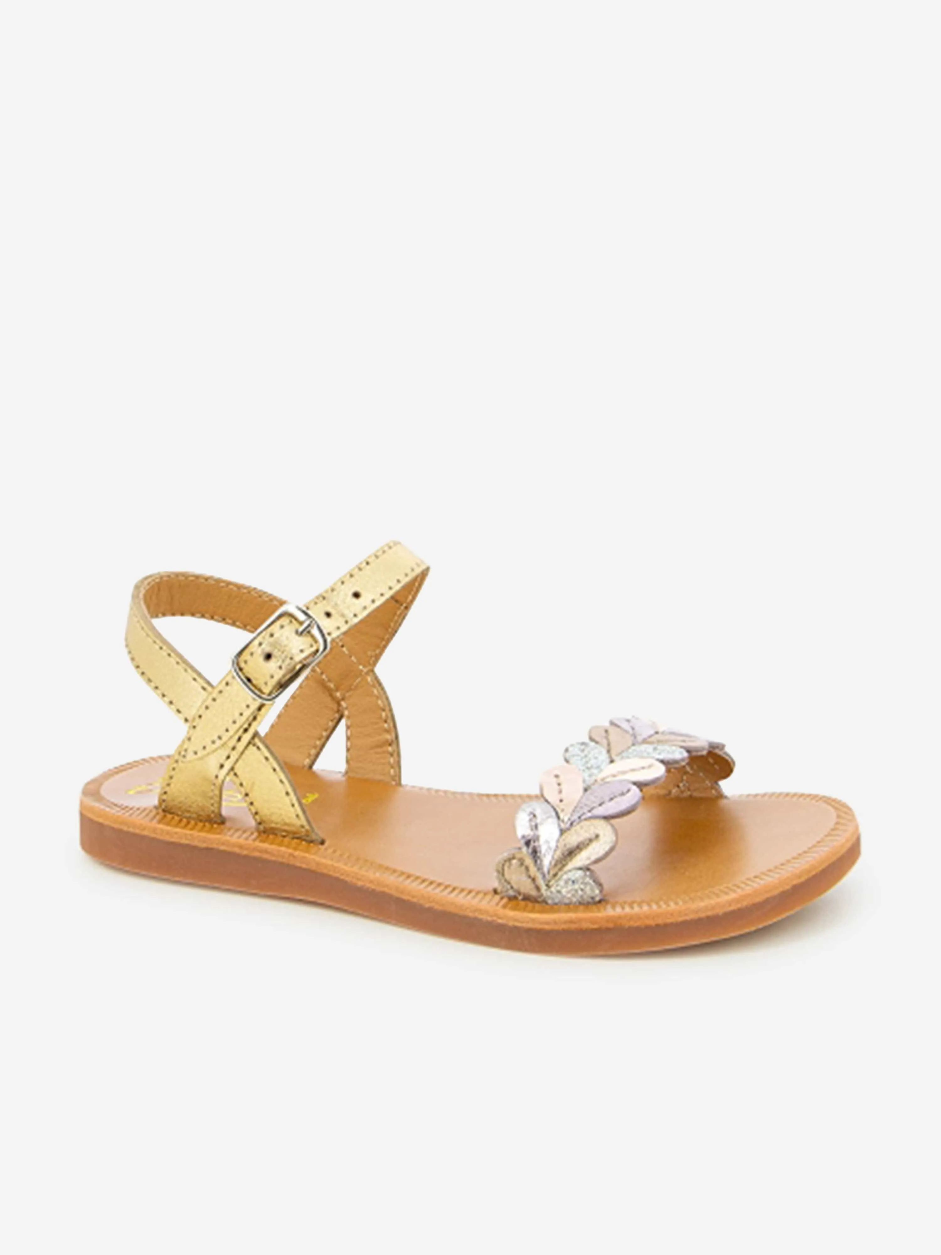 Pom D'Api Girls Leather Plagette Ferns Sandals in Gold