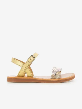 Pom D'Api Girls Leather Plagette Ferns Sandals in Gold