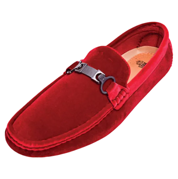 Royal Shoes Red Suede Leather Material with Sliver Buckle Style MOC-69 RED