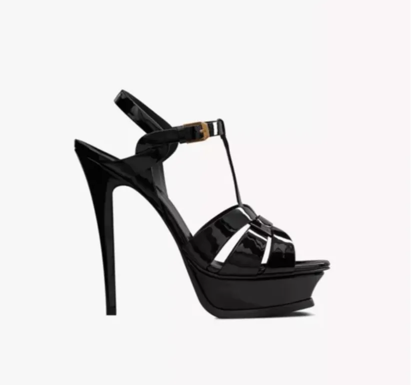 Saint Laurent Paris YSL Black Tribute T-Strap Platform Sandals