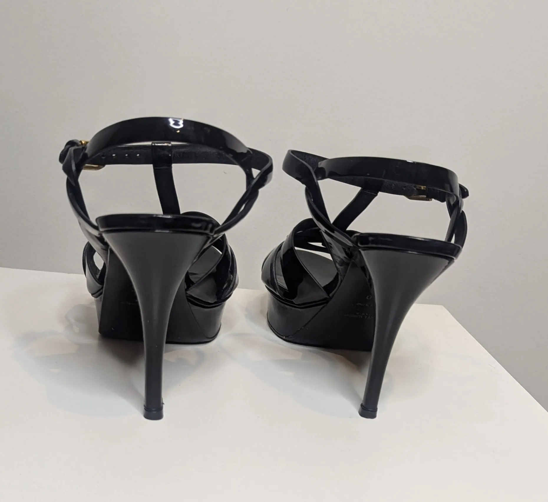 Saint Laurent Paris YSL Black Tribute T-Strap Platform Sandals