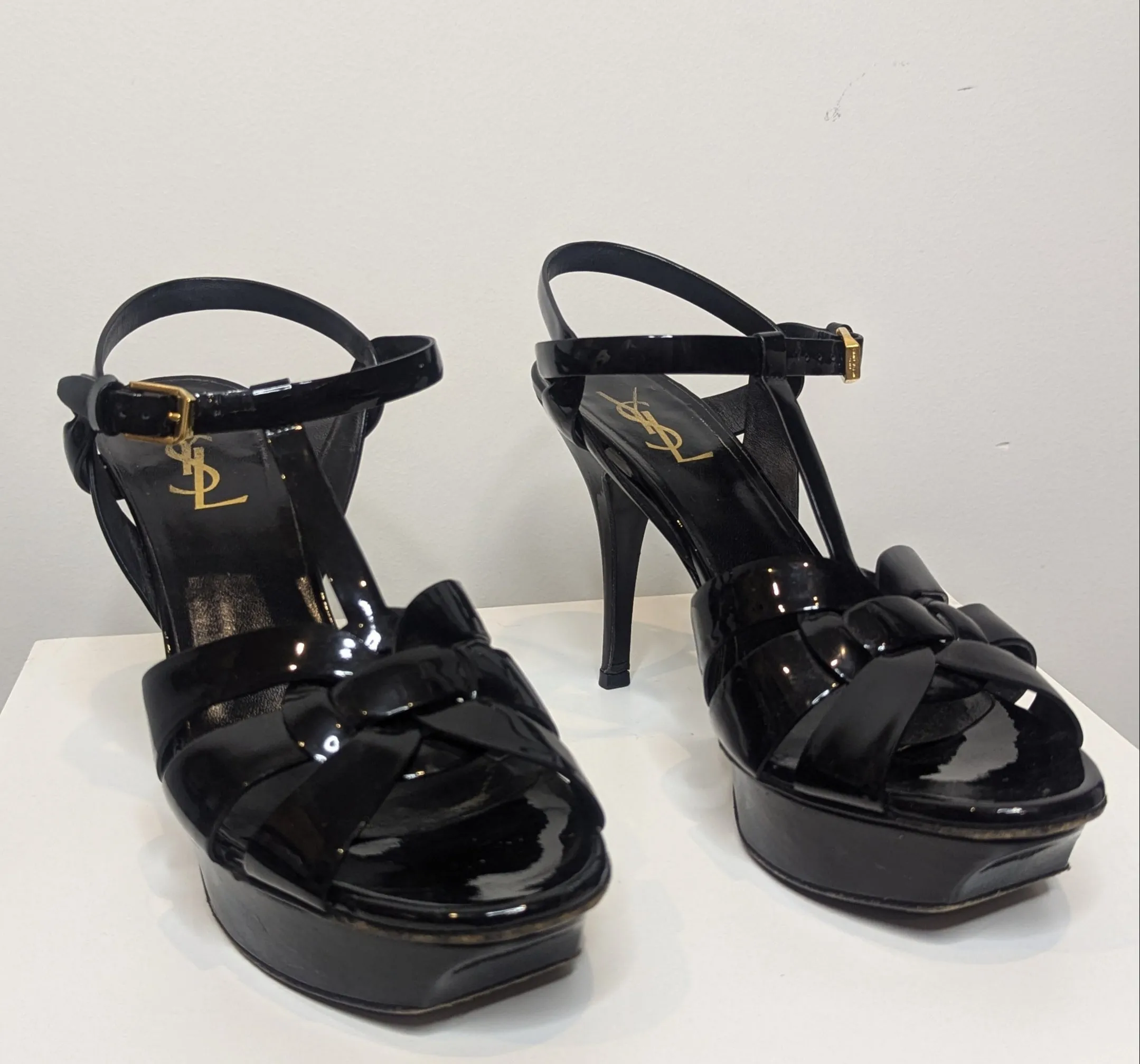 Saint Laurent Paris YSL Black Tribute T-Strap Platform Sandals