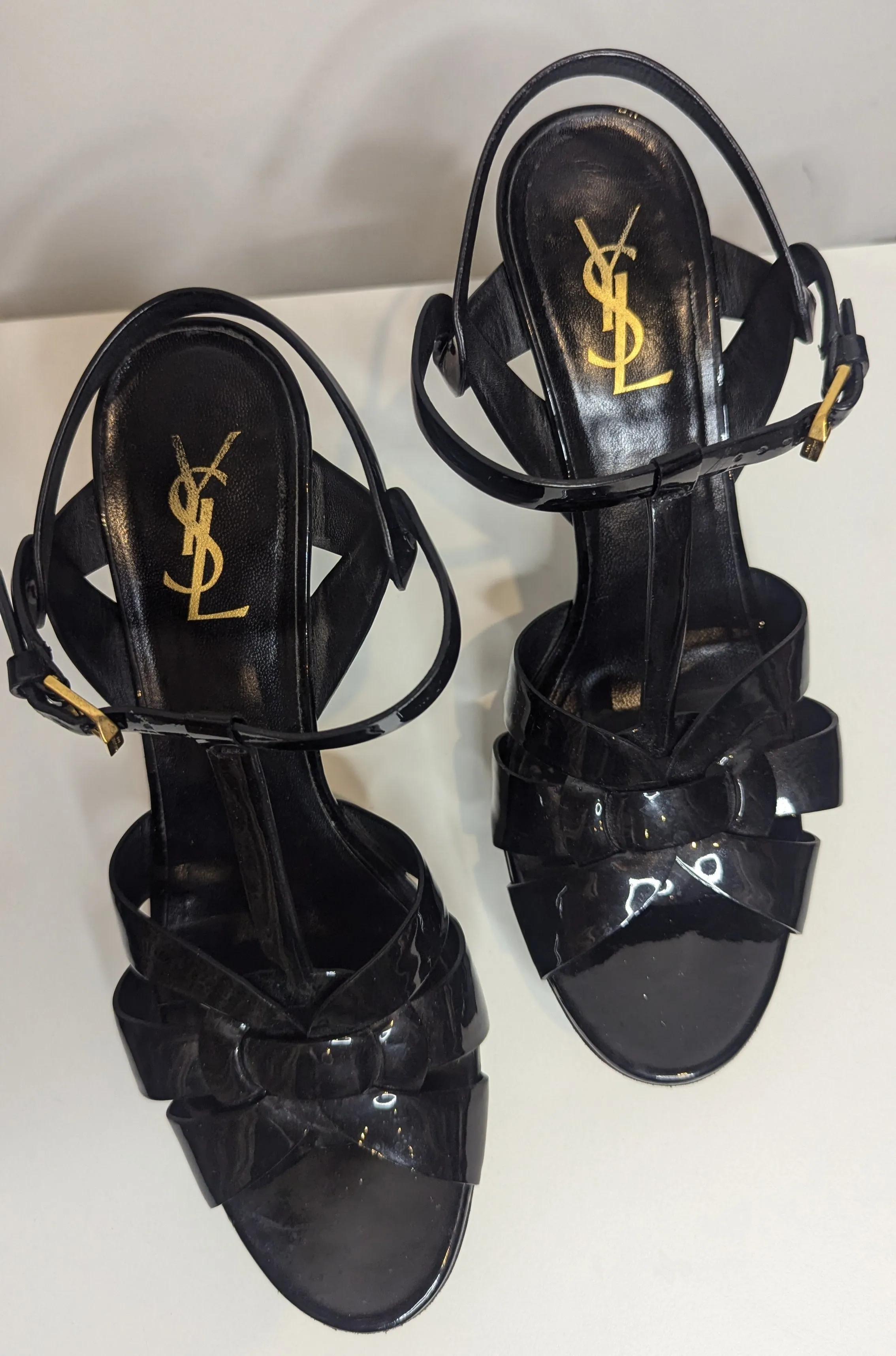 Saint Laurent Paris YSL Black Tribute T-Strap Platform Sandals