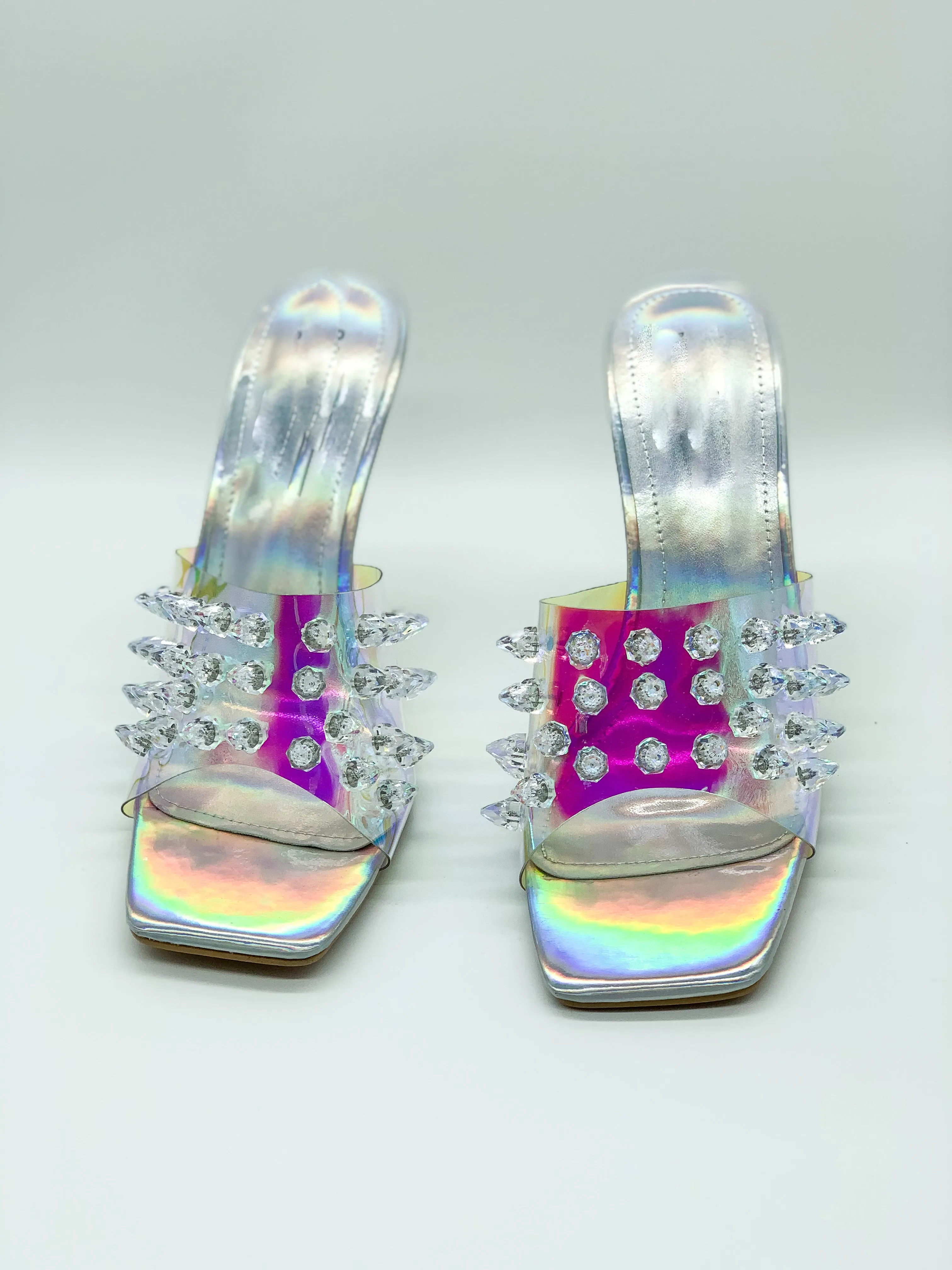 Silver Fluorescent Spiked Women Heel