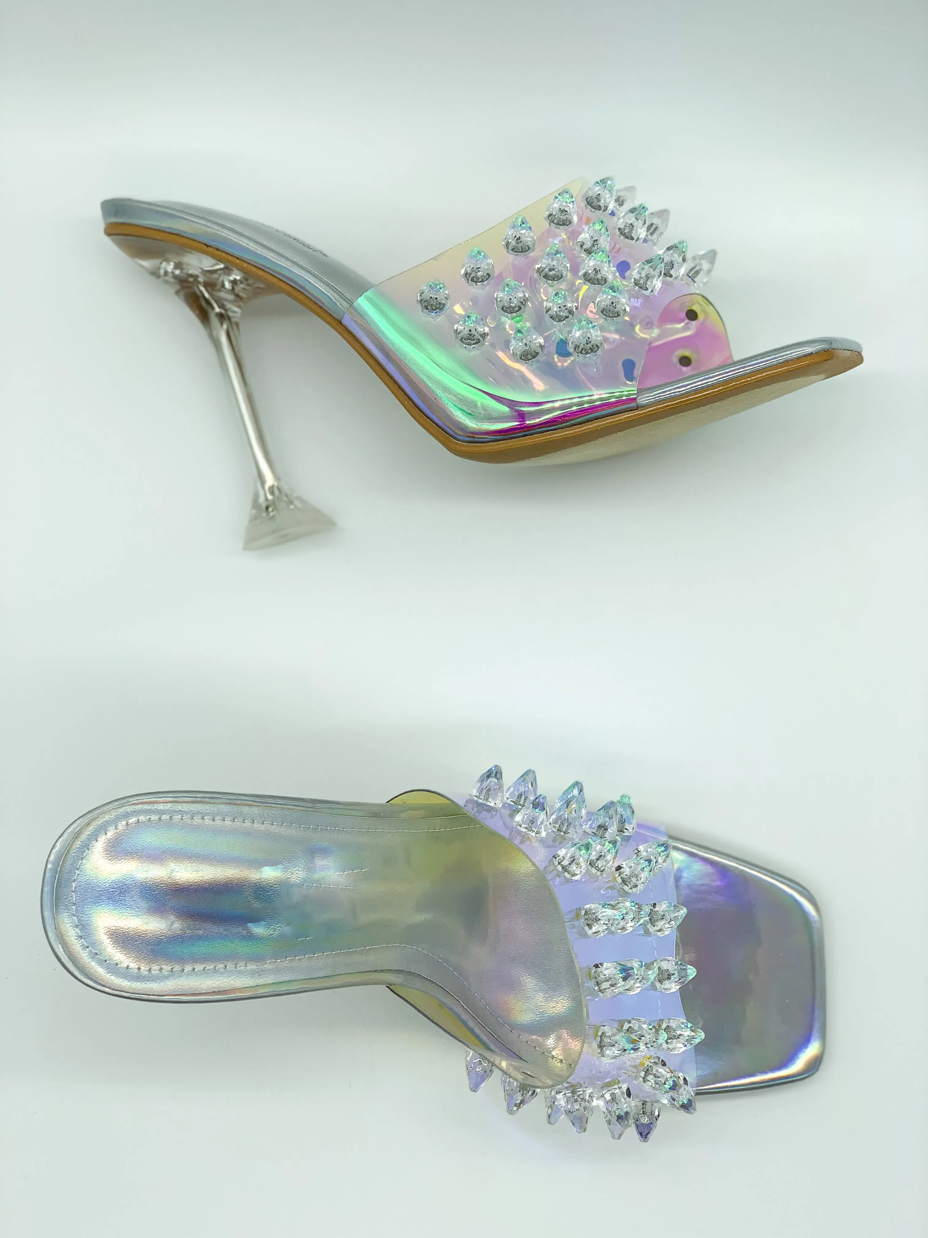 Silver Fluorescent Spiked Women Heel