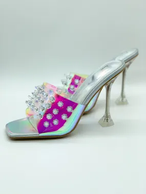 Silver Fluorescent Spiked Women Heel