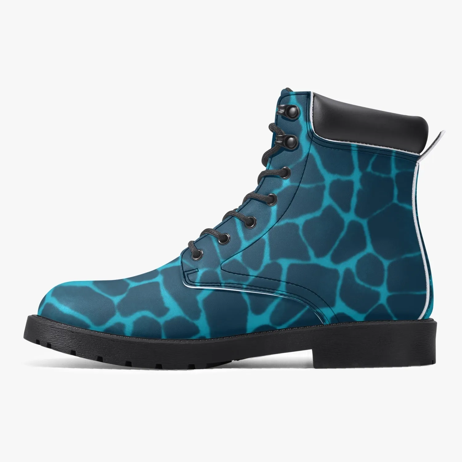 Sixty Eight 93 Logo White Boa Dark Teal Aqua Blue Leather Boots