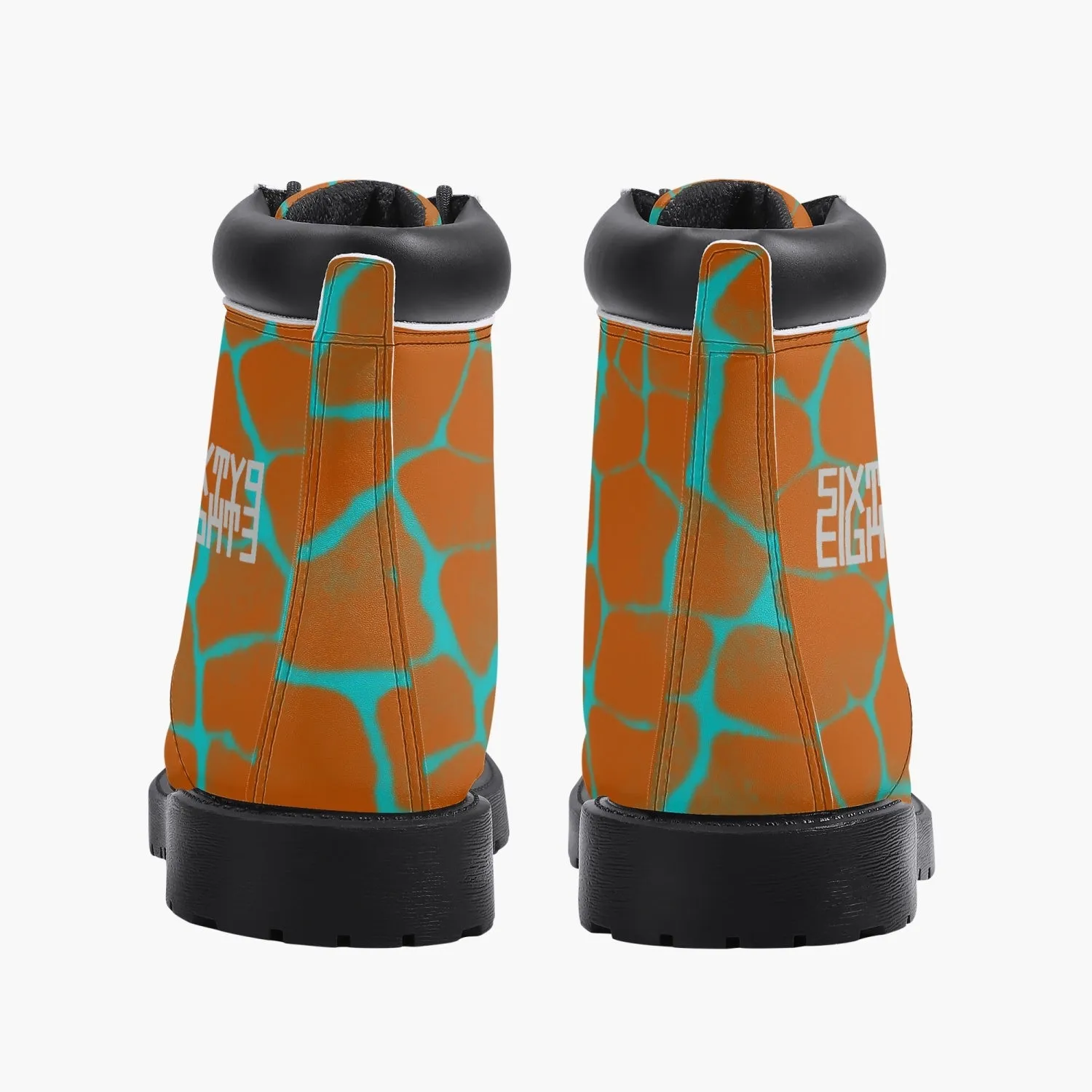 Sixty Eight 93 Logo White Boa Orange Aqua Blue Leather Boots