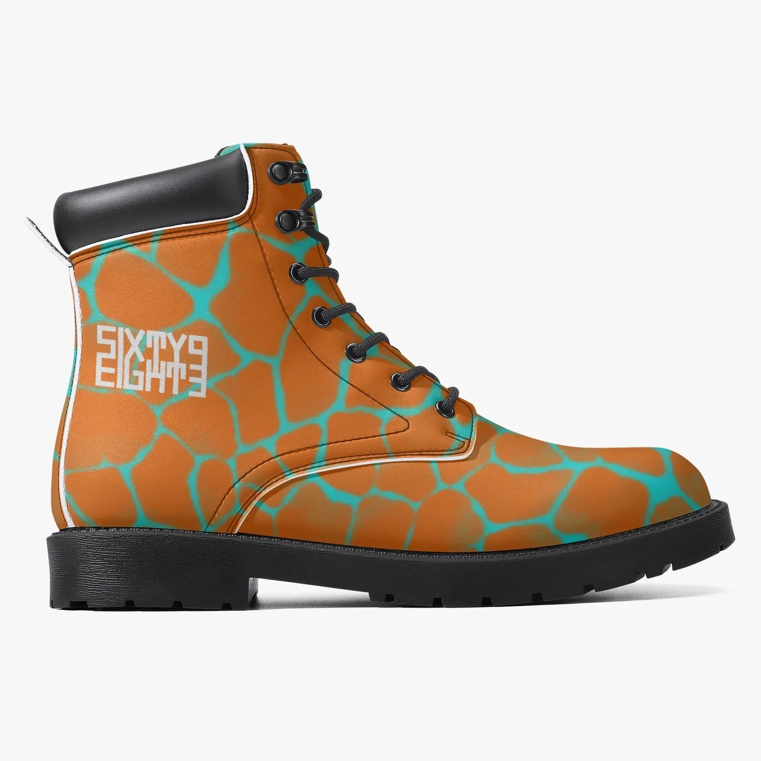 Sixty Eight 93 Logo White Boa Orange Aqua Blue Leather Boots