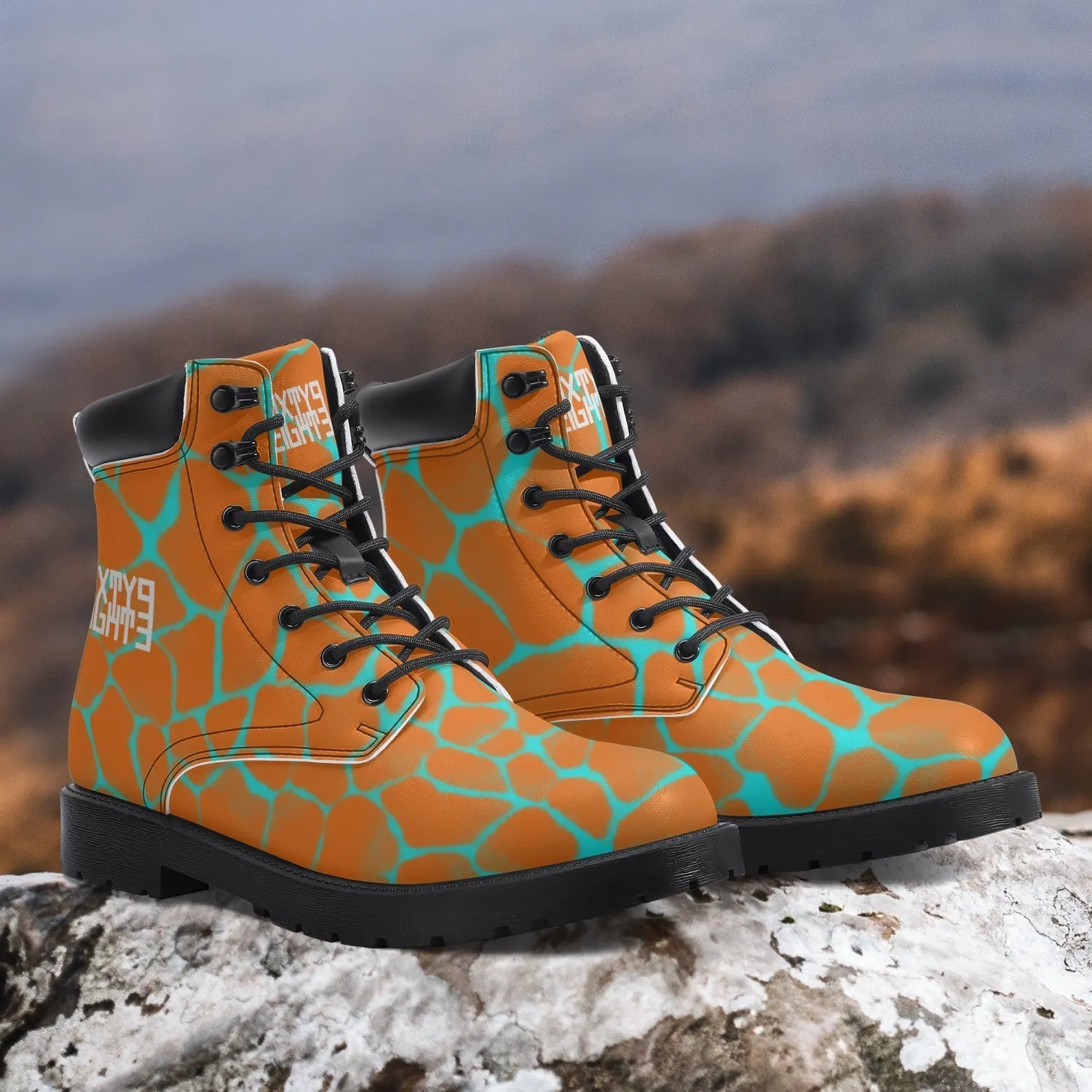 Sixty Eight 93 Logo White Boa Orange Aqua Blue Leather Boots