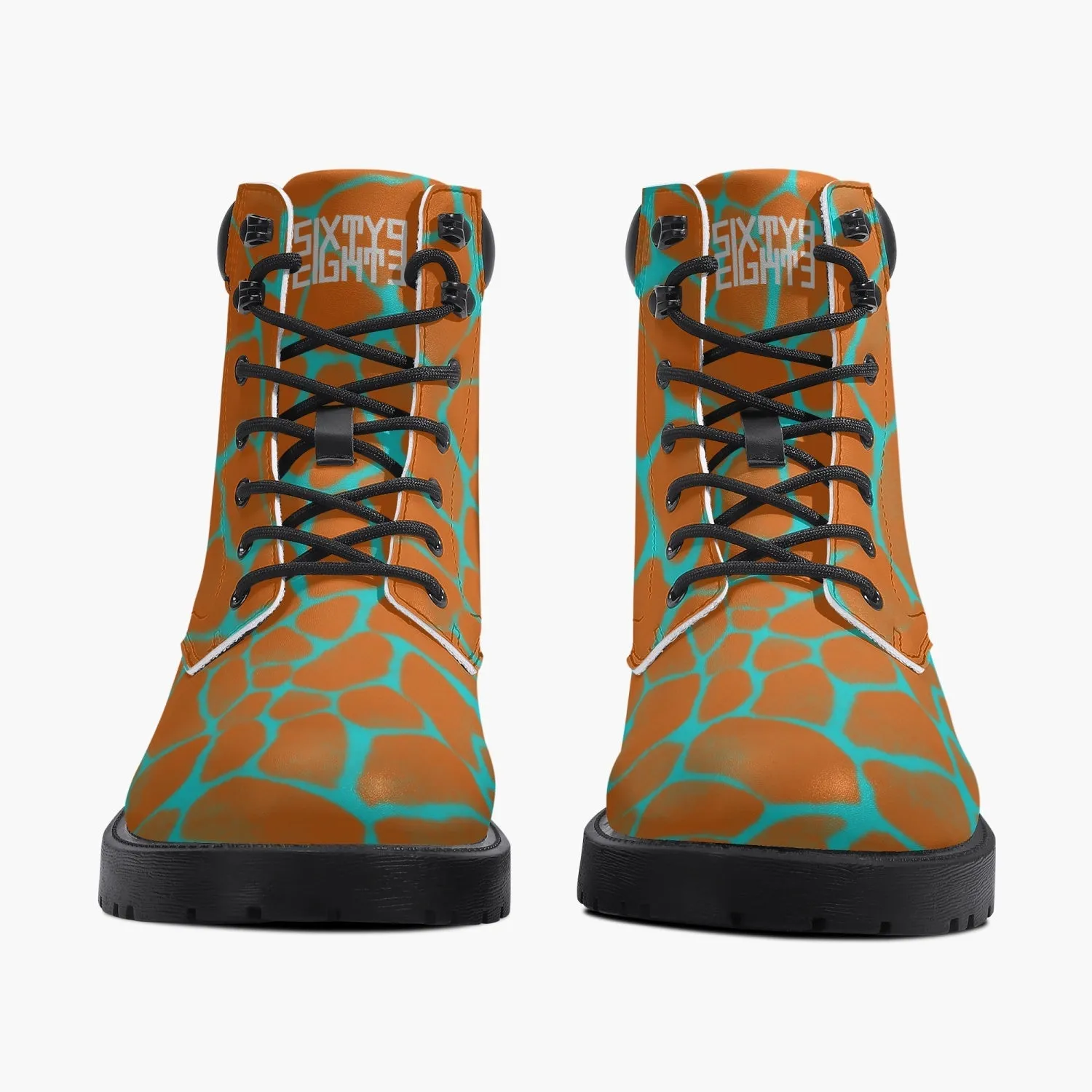 Sixty Eight 93 Logo White Boa Orange Aqua Blue Leather Boots