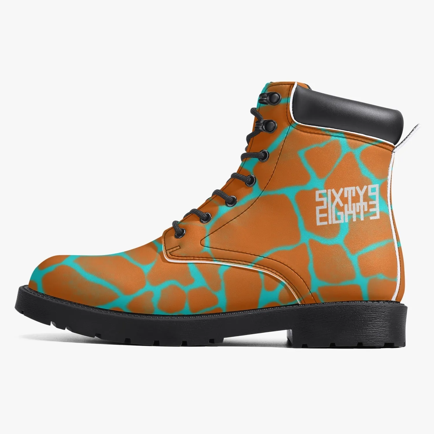 Sixty Eight 93 Logo White Boa Orange Aqua Blue Leather Boots