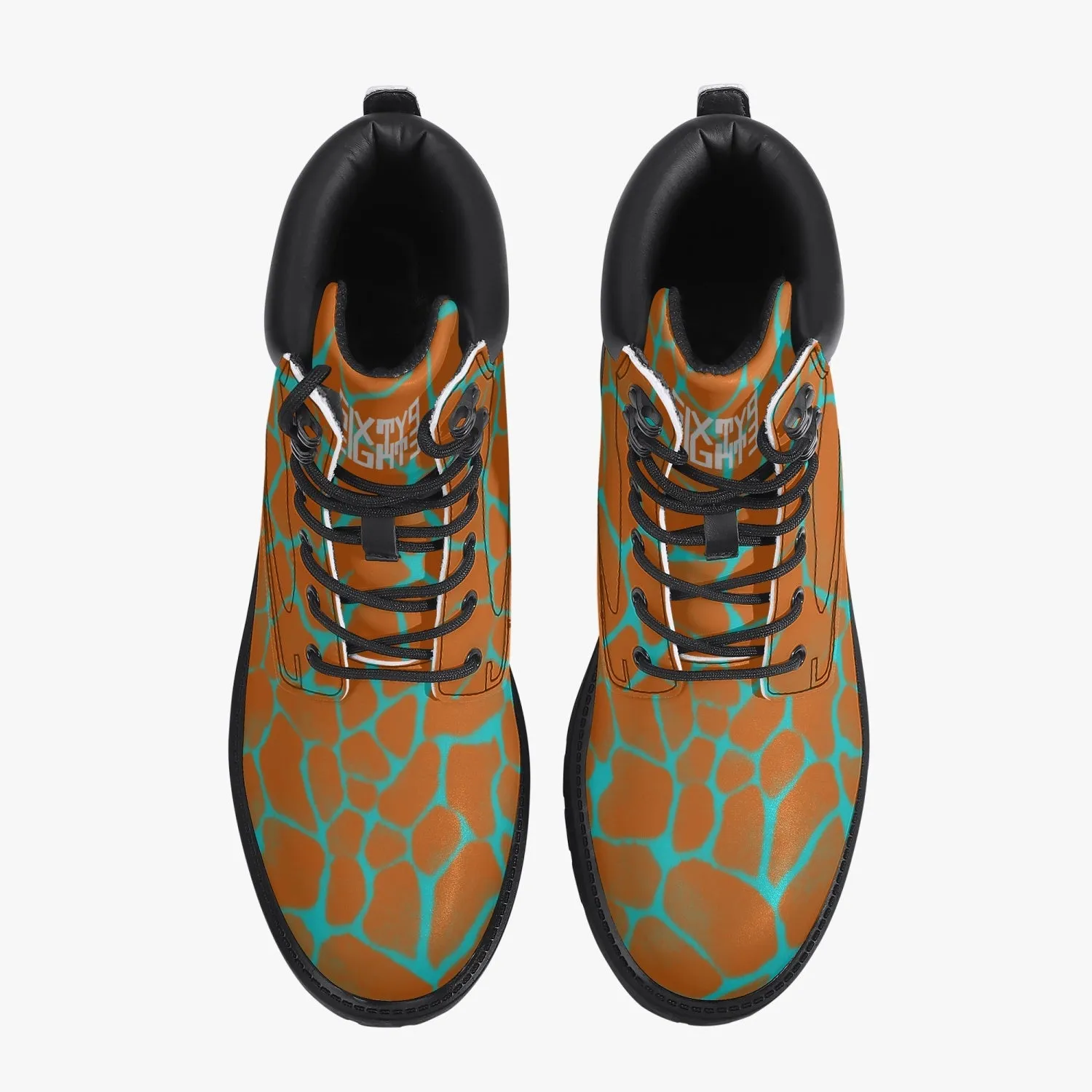 Sixty Eight 93 Logo White Boa Orange Aqua Blue Leather Boots