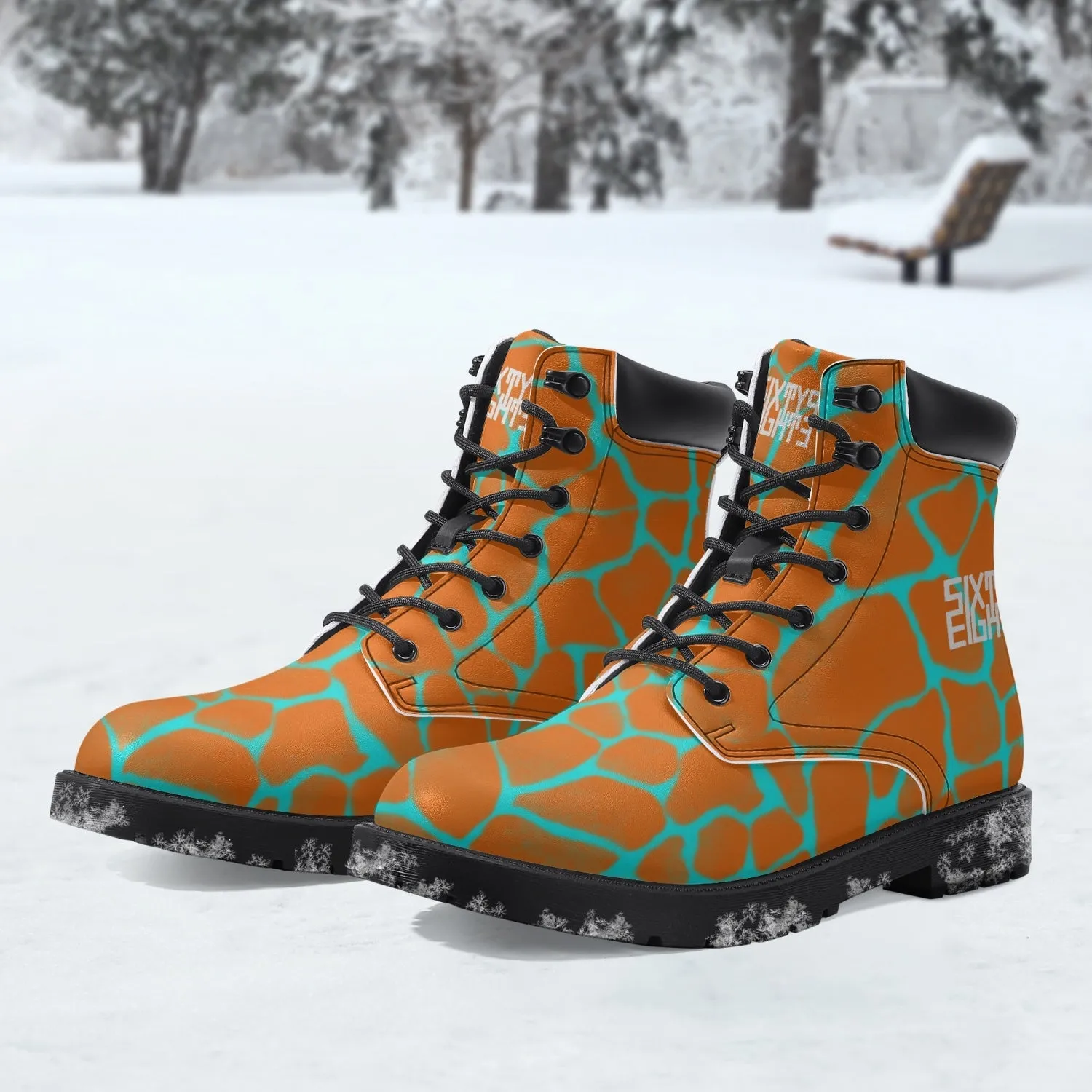 Sixty Eight 93 Logo White Boa Orange Aqua Blue Leather Boots