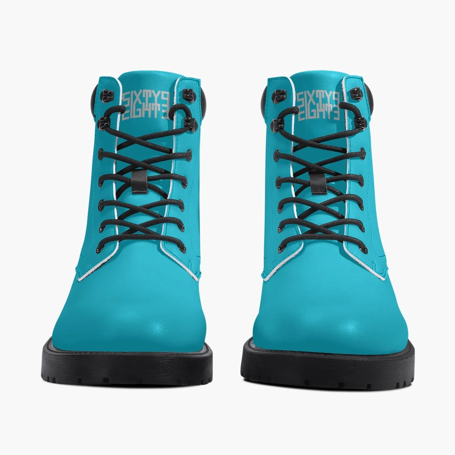 Sixty Eight Logo White Aqua Blue Leather Boots