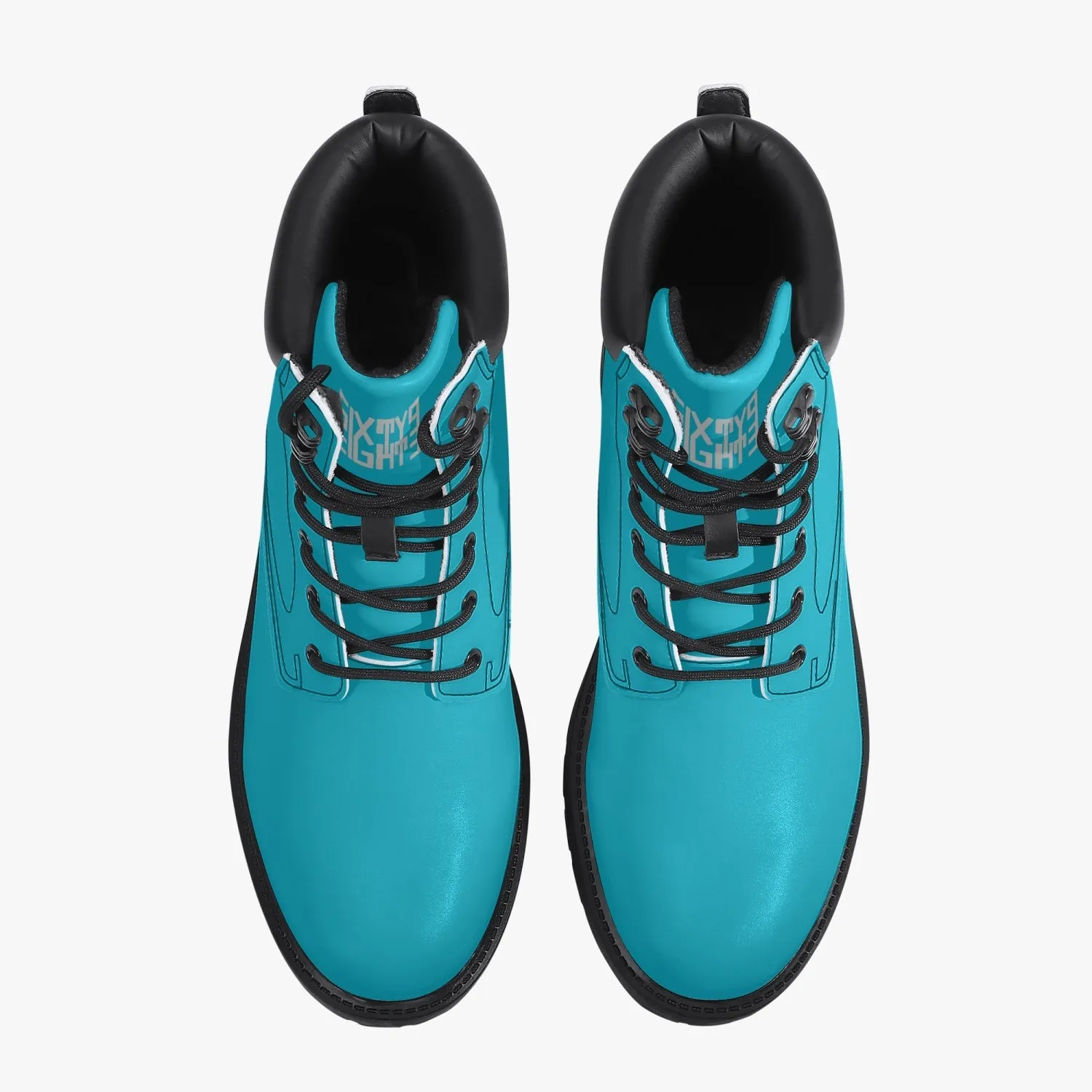 Sixty Eight Logo White Aqua Blue Leather Boots