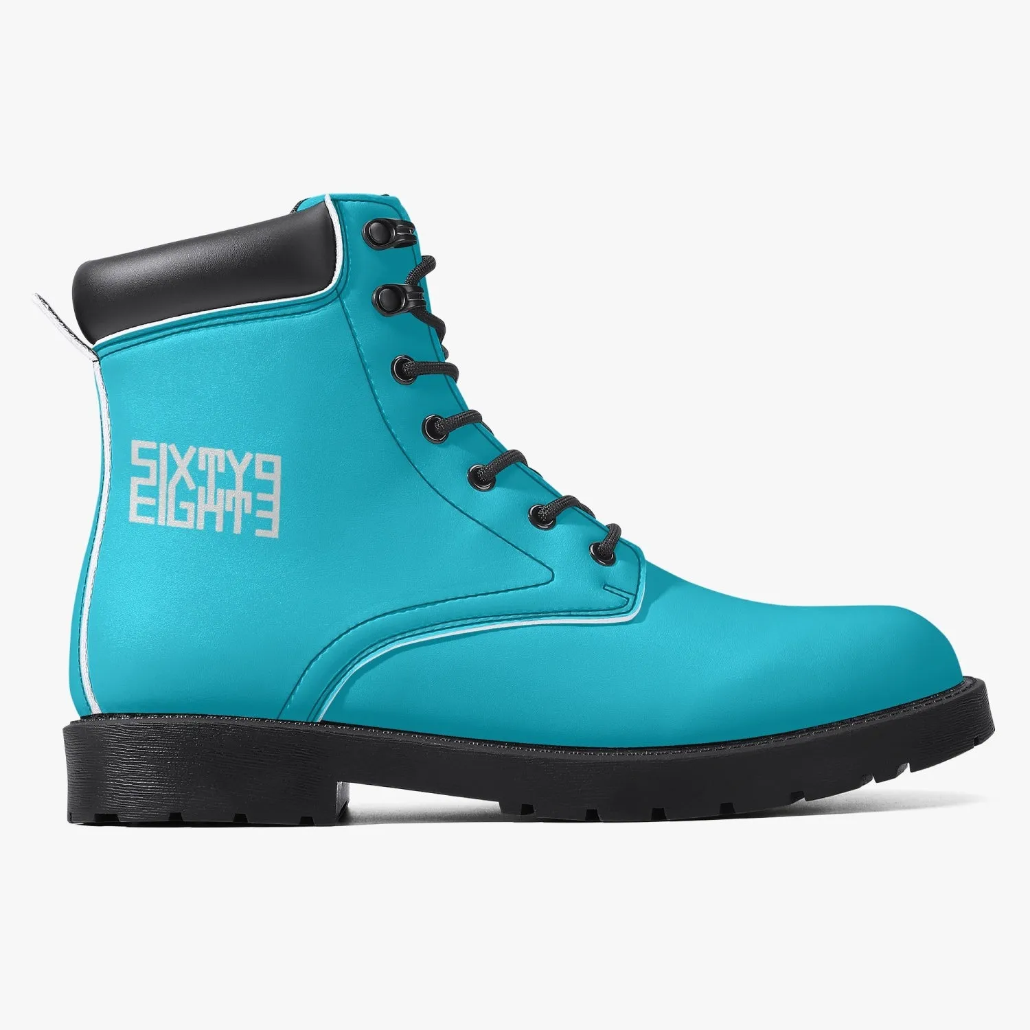 Sixty Eight Logo White Aqua Blue Leather Boots