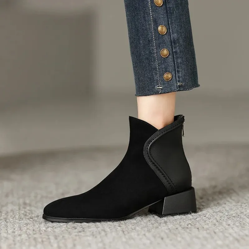 Stylish Ankle Boots with Cutouts and Low Heel - Women's Ankle Boots