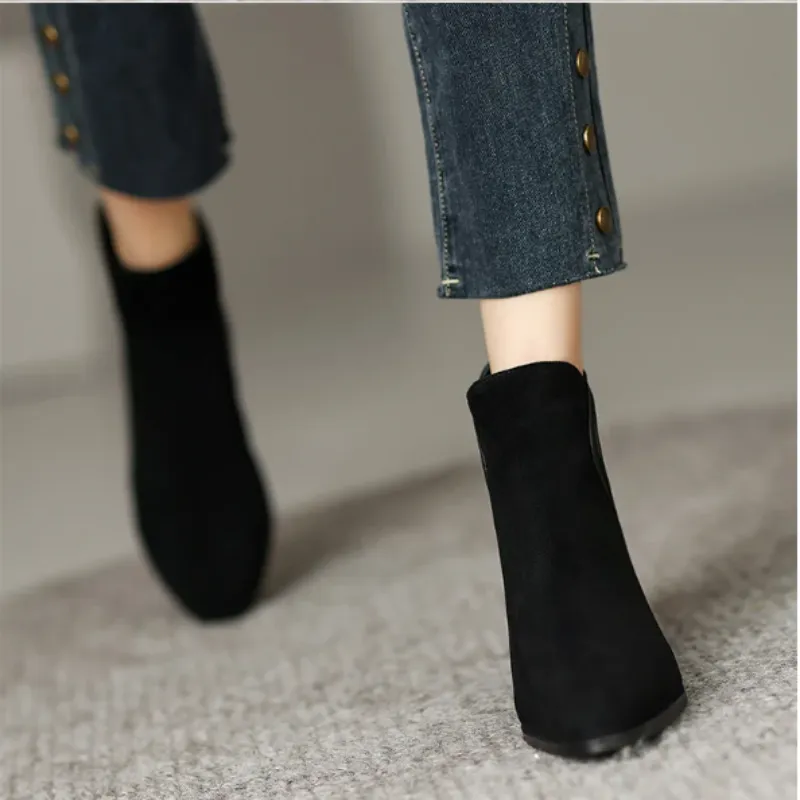 Stylish Ankle Boots with Cutouts and Low Heel - Women's Ankle Boots