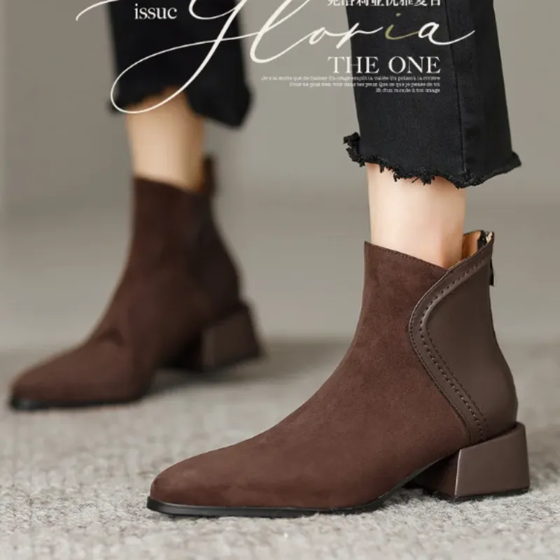 Stylish Ankle Boots with Cutouts and Low Heel - Women's Ankle Boots