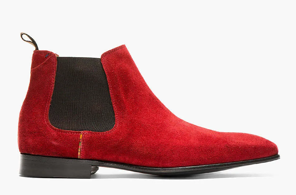 Stylish Handmade Men's Chelsea Ankle High Suede Red Fashion Boots