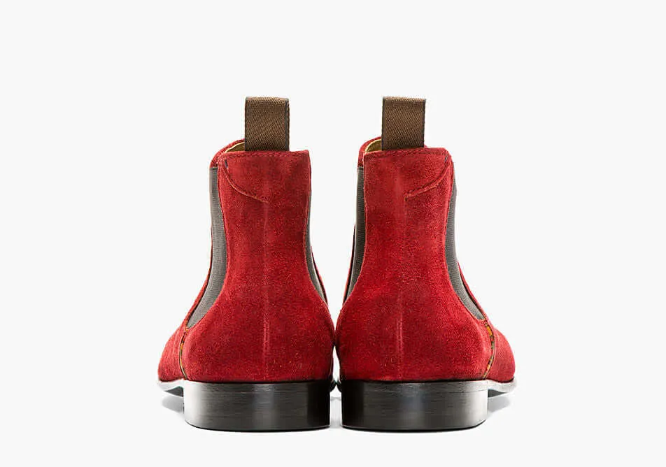 Stylish Handmade Men's Chelsea Ankle High Suede Red Fashion Boots