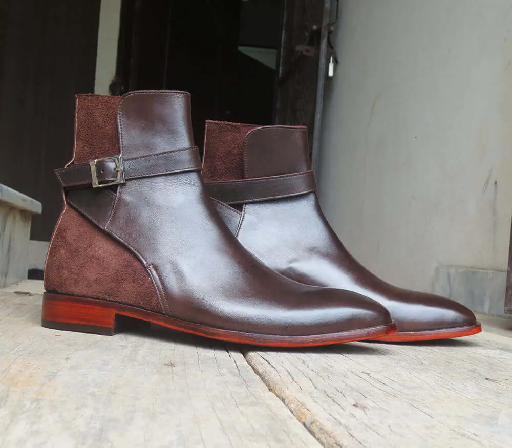 Stylish men's Handmade Leather & Suede Brown Jodhpur Buckle Boots